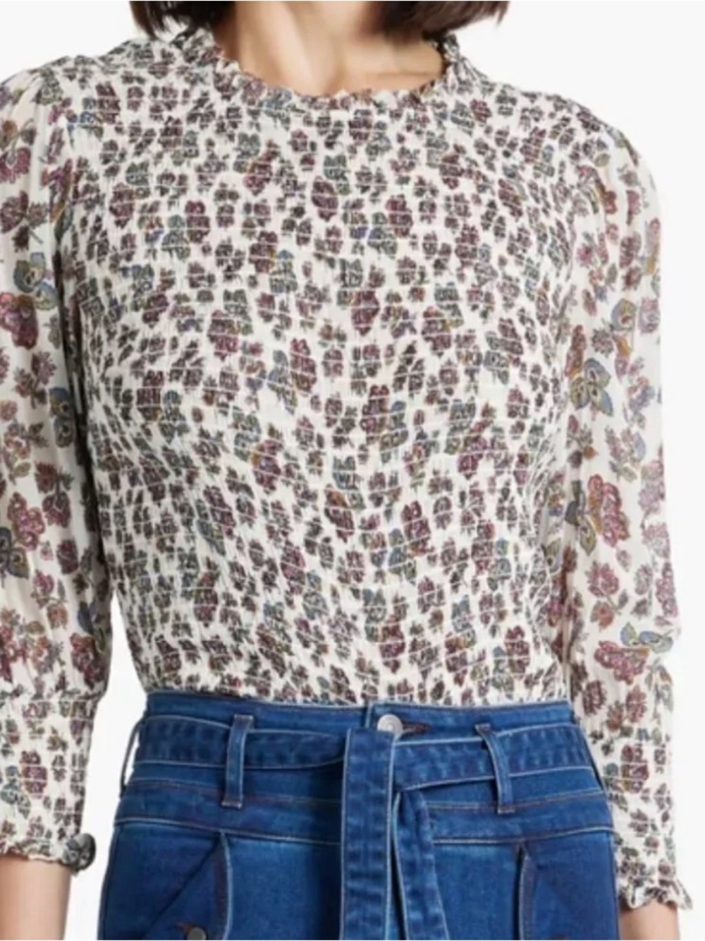 Veronica Beard Kali Floral Smocked Blouse - 6